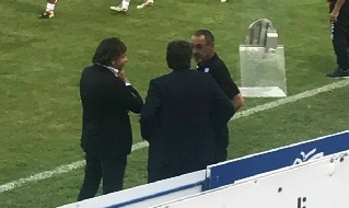 Giuntoli, Giuntoli e Bonacini a colloquio prima di Napoli-Carpi