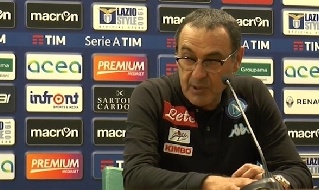 Maurizio Sarri in conferenza stampa all'Olimpico dopo la sfida alla Lazio