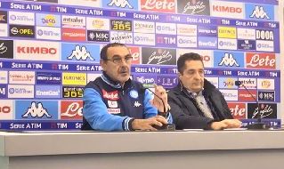 Maurizio Sarri, allenatore del Napoli, in conferenza al San Paolo