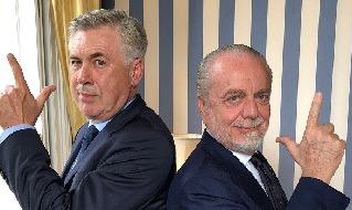 Carlo Ancelotti, allenatore del Napoli, ed il presidente Aurelio De Laurentiis