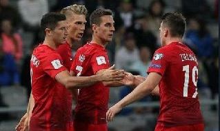 I giocatori della Polonia esultano dopo un gol