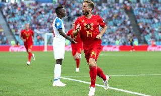 Mertens esulta dopo un gol con il Belgio
