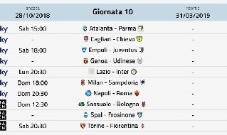 Prossimo Turno Serie A, decima giornata