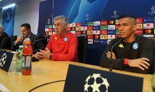 Carlo Ancelotti e Marques Allan in conferenza stampa per Napoli-Stella Rossa, foto CN24: Ciro De Luca
