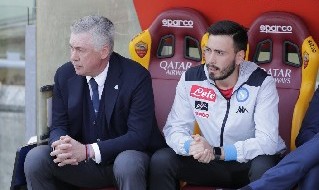 Carlo Ancelotti, allenatore del Napoli, ed il figlio vice Davide
